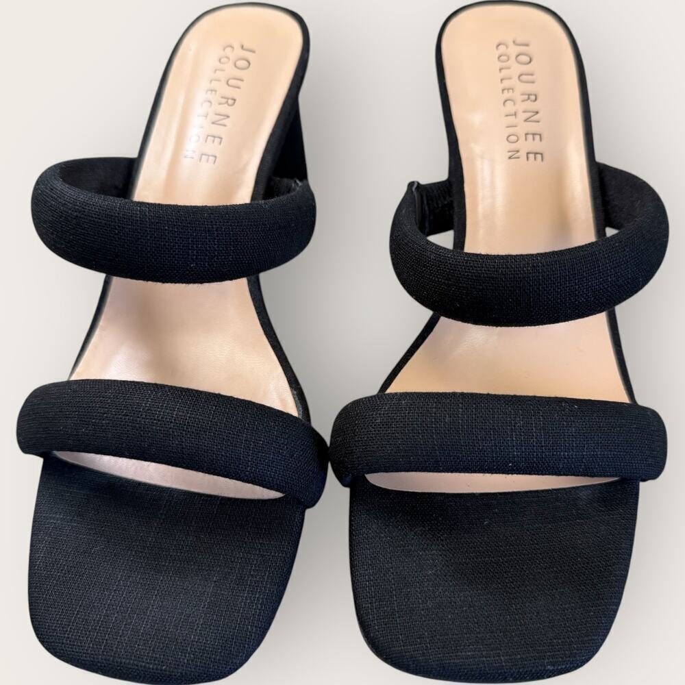 Journee Collection Fabric Double Strap Block Heel Slip On Sandals Size 10 Black - Picture 3 of 12